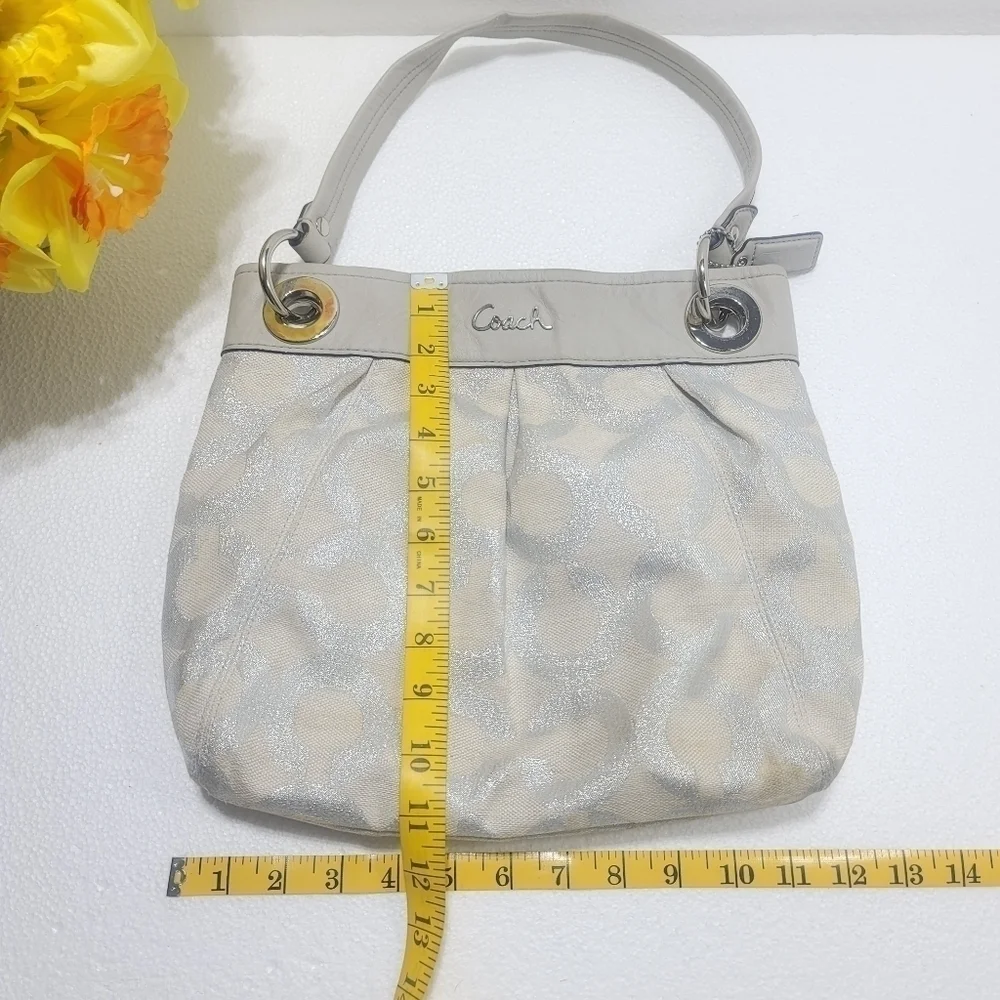 Coach women Signature Handbag Silver and Gray